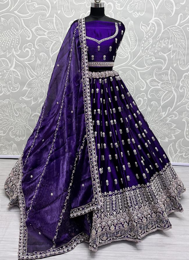 Burburry Silk Plum Wedding Wear Embroidery Work Lehenga Choli